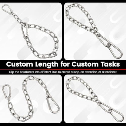 1000LB Heavy Duty Hanging Swing Chain, 6mm Thick 304 Stainless Steel Hanging Chain with 2 Carabiners, 25" Hardware Kit for Hammock, Hanging Chair, Punching Bags, Tree, Indoor & Outdoor