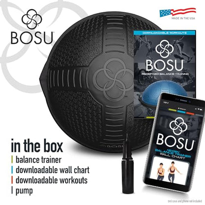 BOSU Nexgen Balance Trainer, Half-Ball Training Equipment, 65 cm Diameter, 300 lb Capacity - Burst-Resistant Stability Exercise Tool w/Non-Slip Base, Includes Hand Pump, Commercial-Grade - color: Black