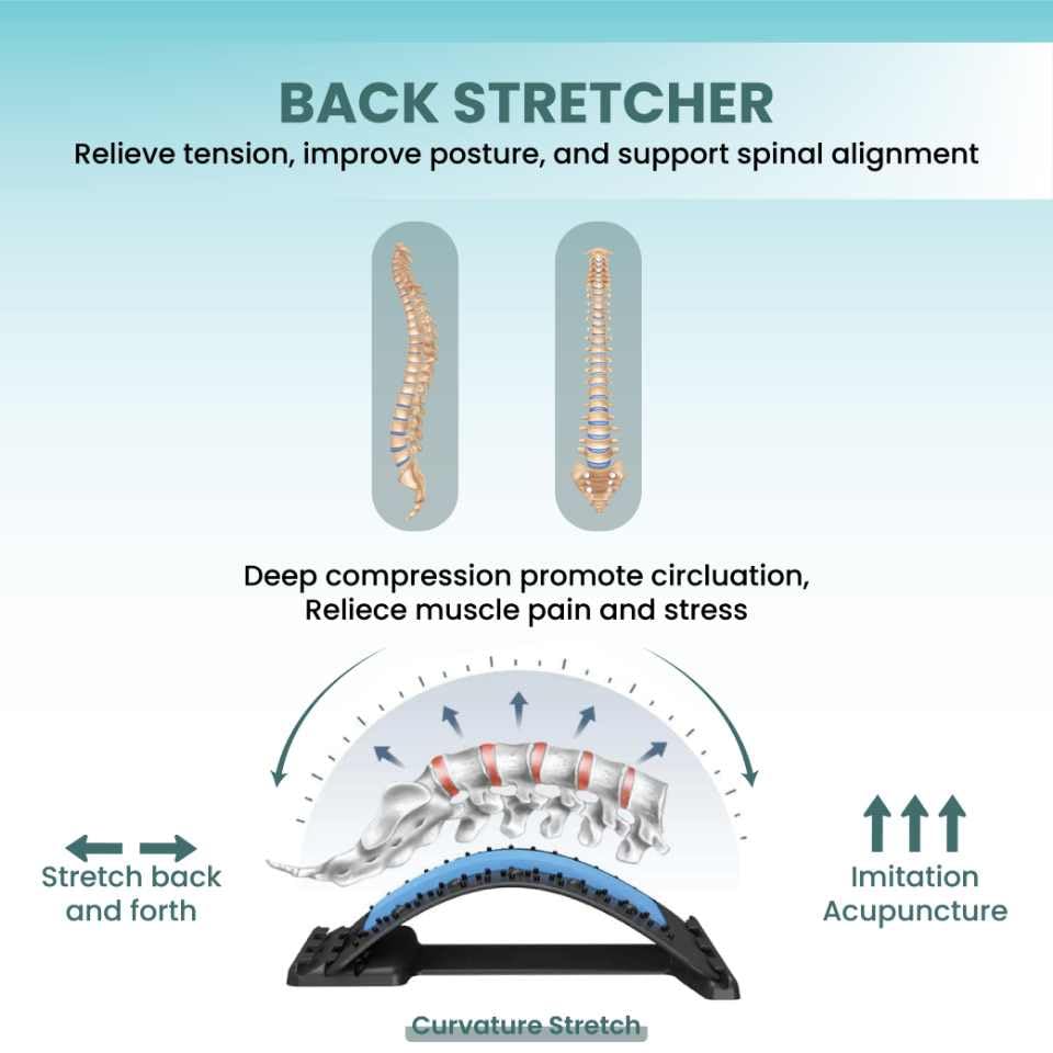 Ergonomic Back Stretcher for Lower Back Pain Relief. Lumbar Support with Acupressure Points. Portable Spine Deck for Lower Back&Posture Correction. Back Cracking Device with 4 Adjustable Levels (Pink)