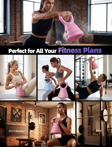 EAST MOUNT 15LB Adjustable Kettlebell Set – 3-in-1 (5/9/15 LB), Compact Adjustable Weights, Wide Triangle Handle and Wrist-Friendly Design for Home Gym, Full-Body Workouts and Strength Training - color: Pink