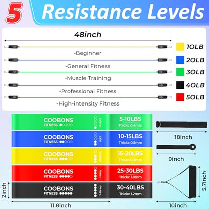 17 Pcs Resistance Loop Tube Exercise Bands Set for Working Out Handles Door Anchor Ankle Strap Portable Fitness Equipment with Instruction Carry Bag for Home Fitness Yoga Stretching Therapy