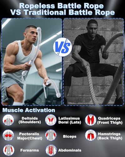 Weighted Ropeless Battle Ropes for Home Gym: 2PCS Heavy Duty Cordless Battle Ropes for Strength Building, HIIT Workout and Low-Impact Aerobic Training for Men & Women