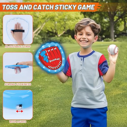 Baseball Toss and Catch Game Set - Indoor Outdoor Sports Toy with 2 Catch Paddles, 3 Sticky Balls, Baseball Bat, Pitching Machine and Storage Bag, Perfect for Backyard Fun Family Games
