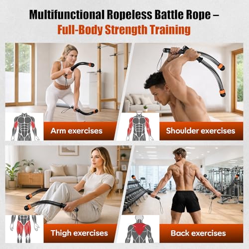 YEYES Weighted Ropeless Battle Ropes - Heavy Duty Cordless Workout Ropes with Steel Spring Resistance for HIIT & Home Gym, Compact Full Body Fitness Equipment for Men & Women(Black)