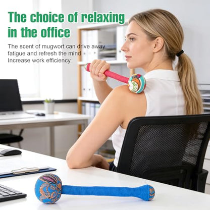 2PCS Herbal Wormwood Lymphatic Drainage Anti Slip Manual Massage Hammer Longer Handle Back Massager for Shoulder, Neck & Muscle Pain Relief (Rose Red/Dark Blue) - color: Rose Red+dark Blue