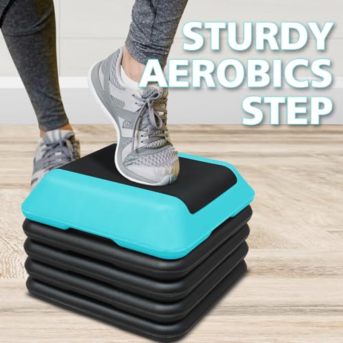 16" x 16" High Aerobic Step Aerobics Stepper Platform with 4 Risers, Exercise Workout Stepper, Home Gym Equipment, Fitness Step Platform, Adjustable Aerobic Stepper - color: Blackish Green