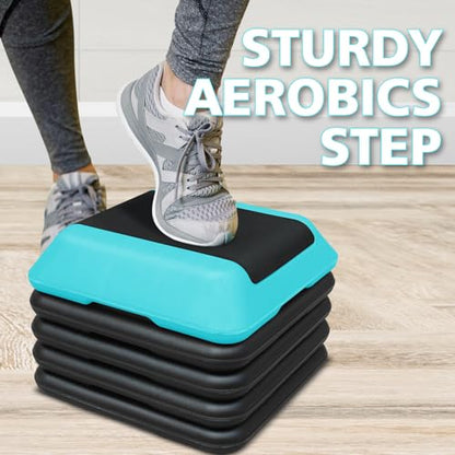 16" x 16" High Aerobic Step Aerobics Stepper Platform with 4 Risers, Exercise Workout Stepper, Home Gym Equipment, Fitness Step Platform, Adjustable Aerobic Stepper - color: Blackish Green