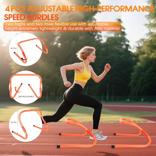 Agility Ladder Speed Training Equipment Set-20ft Agility Ladder,12 Soccer Cones,4 Hurdles,Jump Rope,Running Resistance,Soccer Football Training Equipment with Carrying Bag for Kids Adults - color: Orange