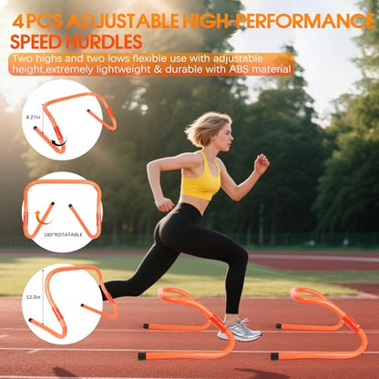 Agility Ladder Speed Training Equipment Set-20ft Agility Ladder,12 Soccer Cones,4 Hurdles,Jump Rope,Running Resistance,Soccer Football Training Equipment with Carrying Bag for Kids Adults - color: Orange