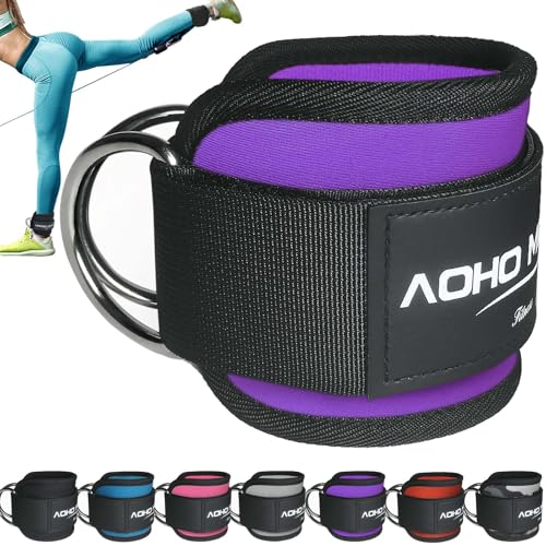 Ankle Strap for Cable Machine Attachments, Gym Accessories for Women and Men, Neoprene Ankle Cuffs for glute Kickback, Leg Workouts ande Booty Hip Abductors Exercise - color: Purple - Single