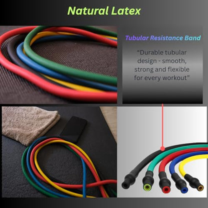 Resistance Bands Set 11 pcs - Up to 150 lbs with Handles, Door Anchor, Ankle Straps & Carry Bag - Home Gym & Strength Training