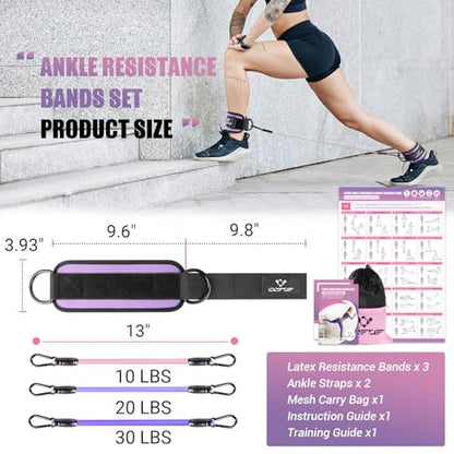 Ankle Resistance Bands with Cuffs, Ankle Bands for Working Out, Kickbacks Hip, Leg Glute Exercise Equipment with Training Poster, Resistance Workout Equipment for Women