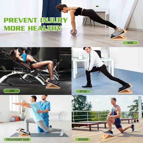 Wooden Slant Board for Calf Stretching, Portable Rehab Stretching Board Adjustable Slant Board for Calf Stretching for Ankle Heel Feet Leg Knees Recovery & Strength Training ﻿