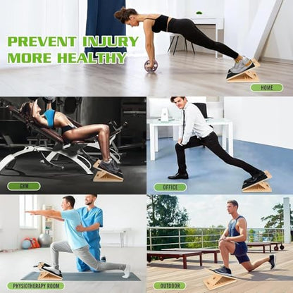 Wooden Slant Board for Calf Stretching, Portable Rehab Stretching Board Adjustable Slant Board for Calf Stretching for Ankle Heel Feet Leg Knees Recovery & Strength Training ﻿