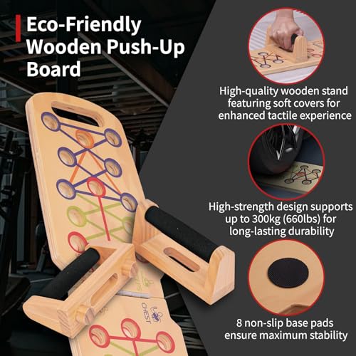 Foldable wooden Push up Board, Portable Push up Stand 14 in 1 Muscle Builder with Graphics Guide and 2 Solid Wood Pushup Handles
