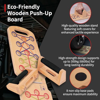 Foldable wooden Push up Board, Portable Push up Stand 14 in 1 Muscle Builder with Graphics Guide and 2 Solid Wood Pushup Handles