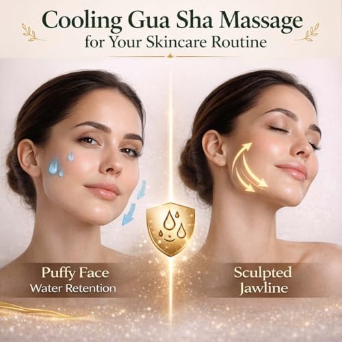 Organic Castor Oil Roll On & Stainless Steel Gua Sha Facial Tool – Metal Face Sculpting Tool, Cooling Gua Sha Oil Massage Set, Jawline Lift, Puffiness Care, Facial Oil Roller for Skin Routine - size: 1 Fl Oz (Pack of 1)