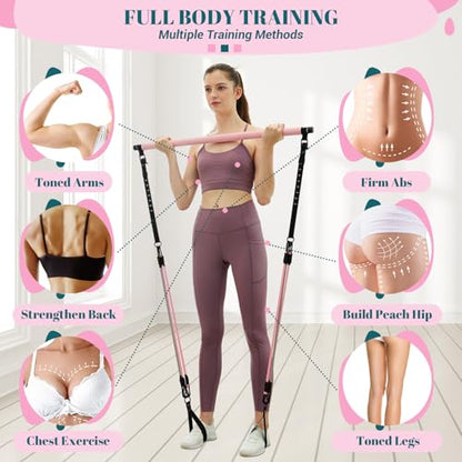 COFOF Pilates Bar Kit with Resistance Bands, Multifunctional Yoga Pilates Bar with Heavy-Duty Metal Adjustment Buckle, Portable Home Gym Pilates Resistance Bar Kit for Women Full Body Workouts