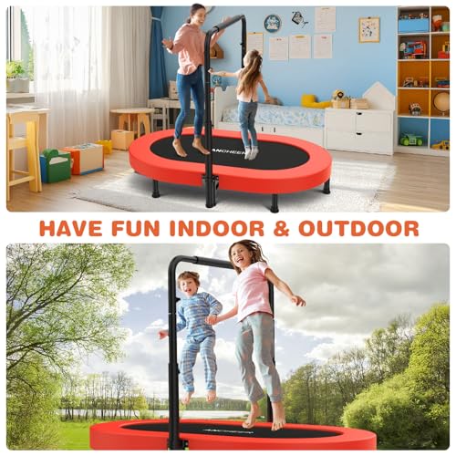 ANCHEER 56" Double Mini Trampoline for Kids, Mini Rebounder with 5-Level Adjustable Handle, Parent-Child Trampoline for Kids, Max Load 220lbs, Fun for Indoor/Outdoor