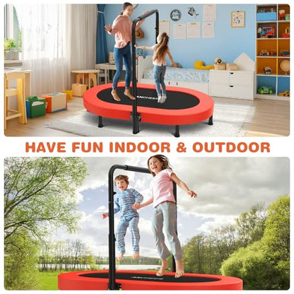 ANCHEER 56" Double Mini Trampoline for Kids, Mini Rebounder with 5-Level Adjustable Handle, Parent-Child Trampoline for Kids, Max Load 220lbs, Fun for Indoor/Outdoor