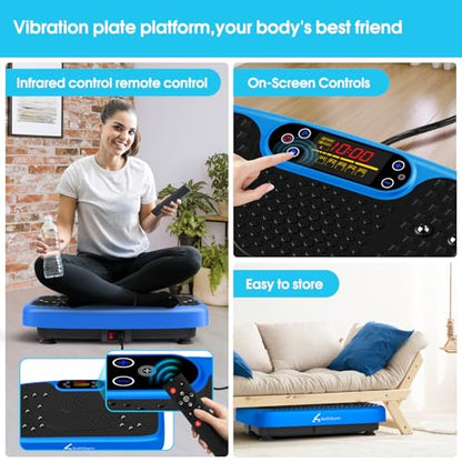 SoftGym Waver Vibration Plate Exercise Machine for Lymphatic Drainage Weight Loss,120 Speed Levels Vibrating Platform with Resistance Bands,Full-Body Workout Equipment for Muscle Activation - style: Slim- Blue