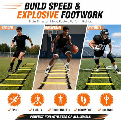 Agility Ladder Speed Training Set with Cones & Carry Bag, Adjustable Soccer Training Equipment for Football, Fitness and Sports Drills - size: includes 32.81ft 20rungs