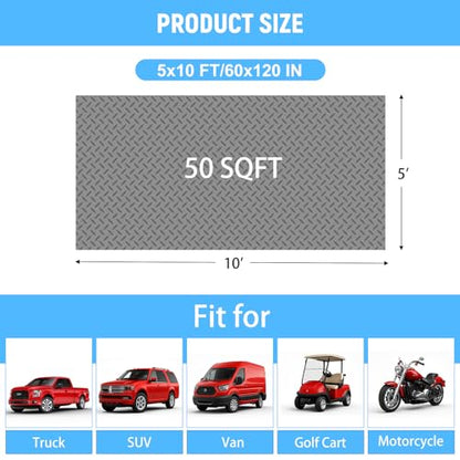 5x10 FT Garage Floor Mat, 2.8mm Thickened Diamond Plate - color: Gray, size: 5x10 FT