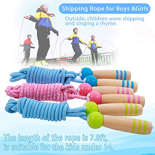 Jump Rope Kids, 7ft Adjustable Cotton Skipping Rope with Wooden Handle for Boys and Girls Fitness Outdoor Exercise - style: Blue