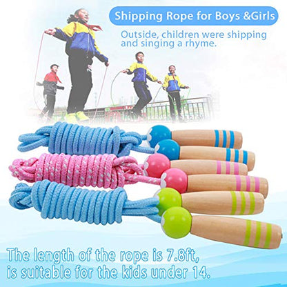 Jump Rope Kids, 7ft Adjustable Cotton Skipping Rope with Wooden Handle for Boys and Girls Fitness Outdoor Exercise - style: Blue