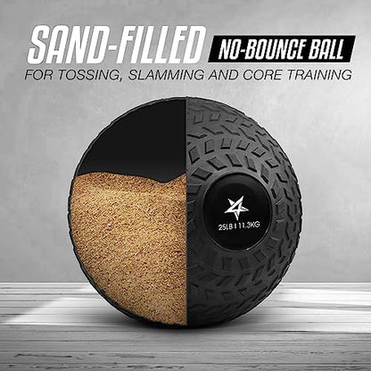 Yes4All Slam Balls, 10-40lb Weighted Ball Weight, Durable PVC Sand Filled Workout Dynamic Slam Ball for Strength Training, Tread, Black, 25lbs - color: Black, style: E. 25lbs