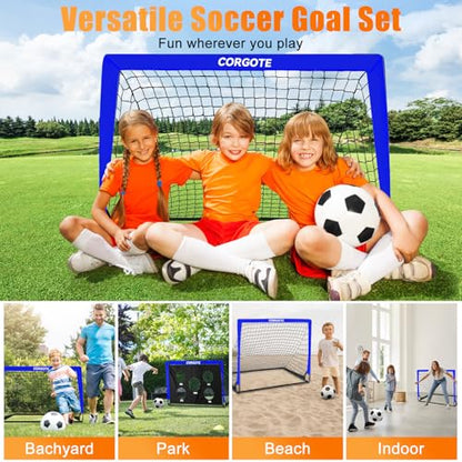Toddler Soccer Goals for Backyard Set of 2, 4x3ft Portable Pop Up Soccer Net, Kids Soccer Training Equipment with Ball, Cones, Ladder, Scoring Target, 3-14Years Old Birthday Gifts for Boy Girl