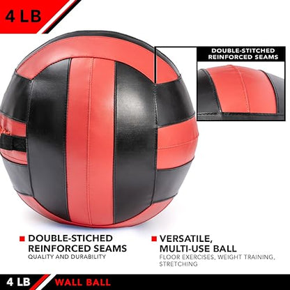 JFit Wall Ball – Premium Soft Weighted Exercise Ball for Strength, Conditioning, Gym & Home Workouts, 4-30 LB - color: Red/Black, style: 4-Pound