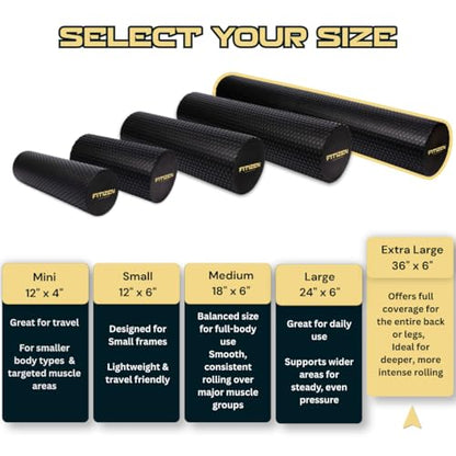 Foam Roller for Muscle Massage, Stiff Back Pain Relief, Physical Therapy, Deep Tissue, Exercise Equipment for Home Gym, Stress, Yoga, Pilates for the Fit Citizen (Black, XL 36 x 6 inches) - size: Extra Large 36 x 6 Inch