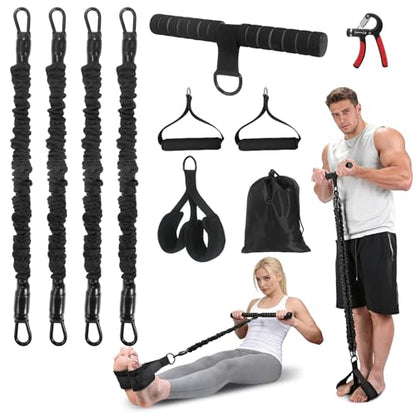 Upgraded Multifunction Pedal Resistance Band with Handle, 4 Tube Adjustable Tube Foot Pedal Device Puller Exercise Bands, for Abs Arm Leg Waist Workout, Sit Up Fitness Equipment for Full Body Training