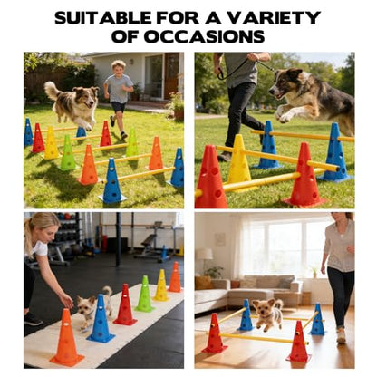 Dog Agility Hurdle Cone Set, 10er 12.5Inch Color Agility Cones and 5er 31.5Inch Agility Rods, Equipment Obstacle Course Backyard Equipment for Pet Exercise