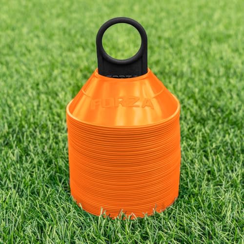 FORZA Mini Training Marker Cones | Durable Multi-Purpose Mini Space Cones Ideal for All Sports – Pack of 50 or 1000 in Multiple Color Options [Includes Carry Stand] - color: Orange, style: Pack of 50