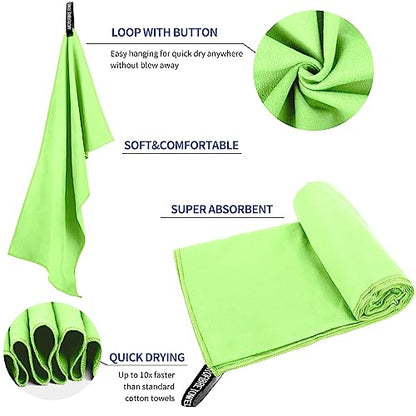 Microfiber Travel Towel, Quick Dry Camping & Gym Towel. Compact - color: Green, size: XXL:40"×72"