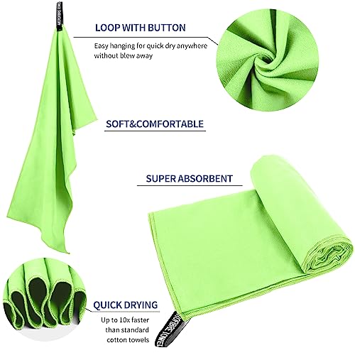 Microfiber Travel Towel, Quick Dry Camping & Gym Towel. Compact - color: Green, size: XL:30"×60"