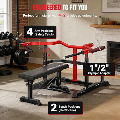 YOLEO Chest Press Machine, 1100LBS Bench Press Machine with Separate Press Station & Adjustable Weight Bench, Independent Converging Arms - color: Red-Black