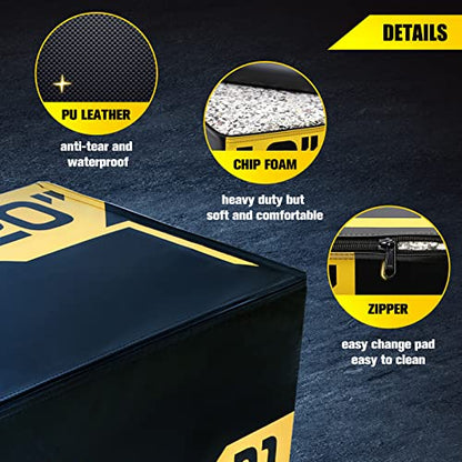 ToughFit Plyo Box - 3 in 1 Foam Plyometric Box - Jump Box for MMA, Crossfit - Adjustment Height Plyometric Jump Box for Home Gym - PVC Cover Platform & High-Density Workout Box - style: Medium - 24"x20"x16"