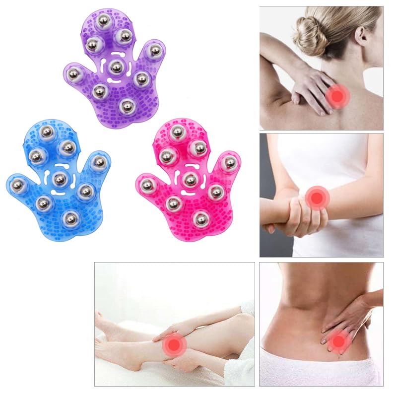 Roller Ball Body Massage Glove Anti-Cellulite Muscle Pain Relief Relax Massager for Neck Back Shoulder Buttocks Face Lift Tools (Purple) - color: Purple