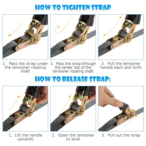 4 Pcs 1 Inch Ratchet Straps Heavy Duty 20ft Tie Down Straps Ratchet with Hooks, 2645 LBS Break Strength, Blue Cargo Ratcheting Straps for Motorcycle Straps Tie Downs, Trucks, Dark Grey - color: Dark Grey