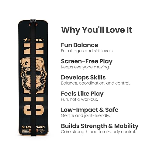 GIBBON SlackBoard - GiBoard Balance Board - Gift for Kids & Adults - 1 & 2 Line Options - Slackline Balance Trainer for Core Workouts, Standing Desk Exercise, Home Gym, Yoga & More