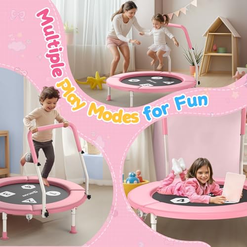 BCAN BT1 36'' Toddler Trampoline, ASTM Certified-Foldable Mini Trampolines for Kids Ages 1-6, Adjustable Handle, Safety Pad & Foldable Legs, Baby Trampoline Indoor/Garden, Gift for Boy and Girl - color: Pink