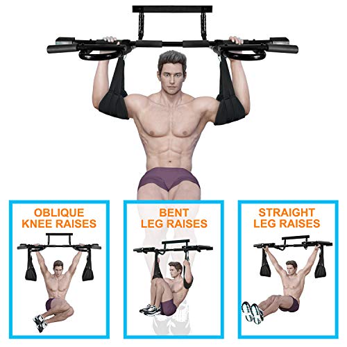Yes4All Heavy Duty Wall Mounted Pull Up Bar, Over Door Pull Up Bar for Doorway, Multi Grip Chin Up Bar, Sturdy Strength Training Bars & Durable Gym Bar for Home Exercise - style: Combo Chin Up Bar + Ab Straps