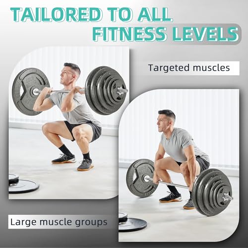 Fitvids Cast Iron Standard Weight Plates Including 5FT Standard Barbell with Star Locks, 45-Pound Set (35 Pounds Plates + 10 Pounds Barbell), Multiple Styles - style: Style #1