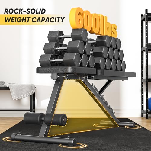 Adjustable Weight Bench for Home Gym, 600LBS Capacity Foldable Workout Bench with 7 Backrest Positions for Full Body Exercise, Compact for Small Spaces, Incline Decline Flat Bench with Quick Adjustment & Easy Folding