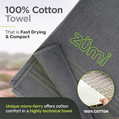 Zumi 100% Cotton Quick Dry Large Travel Towel - Soft, Thin, Compact, Highly Absorbent, Lightweight Camping Towel for Beach, Gym, Bath, Shower, Swimming, Pool, Dorm, RV - Gray - color: Grey Large