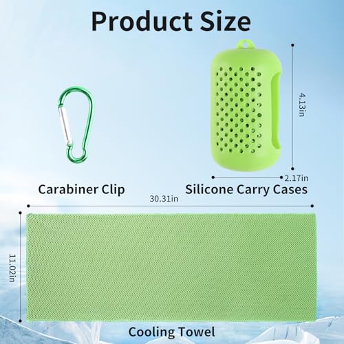 4 Pack Cooling Towels with Silicone Carry Cases, Microfiber Ice Towel for Yoga, Running, Gym, Workout, Sport, Fitness - Soft Breathable Chilly Towel Set with Cooling Neck Wraps & Gift Box