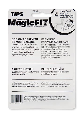 Magic SLIDERS24137 Magic FIT Round Sliders Size-1-1/4 to 1-7/16", 4-Pieces – Non-Slip Rubber Furniture Pads for Floor Protection on Wood, Tile, Carpet & Vinyl Surfaces| Pack of 1
